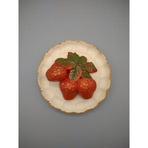 Vintage 1970s Strawberry Chalkware Wall Plaque Hanging, Farmhouse She Shed, FLAW